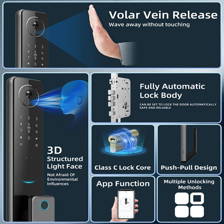 Locstar télécommande intelligente Tuya Wifi Cerradura Inteligente 3D reconnaissance faciale biométrique serrure de porte avec caméra de sonnette