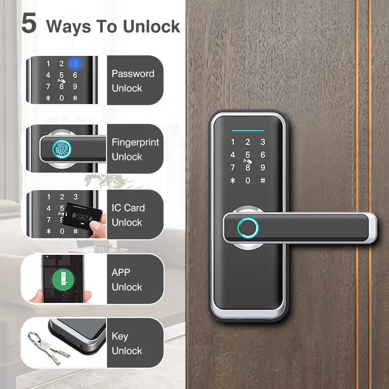 Serrure connectée Eseye OEM ODM Tuya avec application d'empreinte numérique et Wi-Fi.