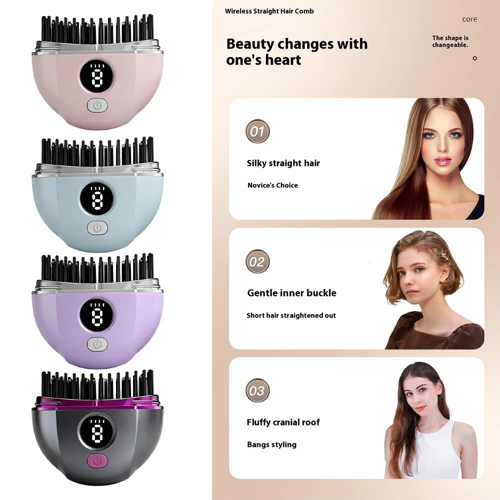 Brosse Lissante Portable Sans Fil | Peigne Anti-Brûlure pour Coiffure Rapide et Voyage