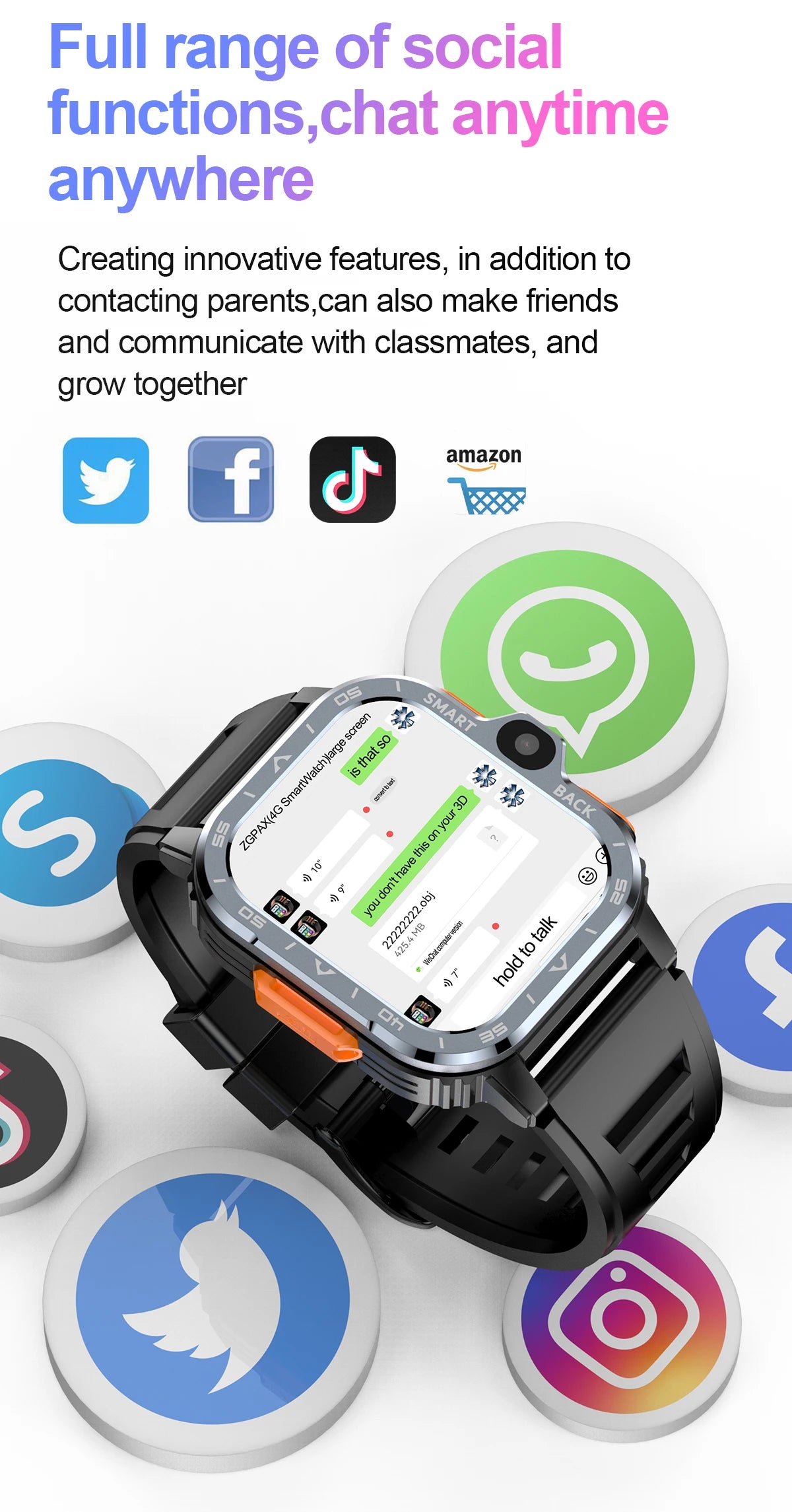 Montre connectée VALDUS 4G Android avec carte SIM, 4 Go de RAM et 64 Go de ROM.