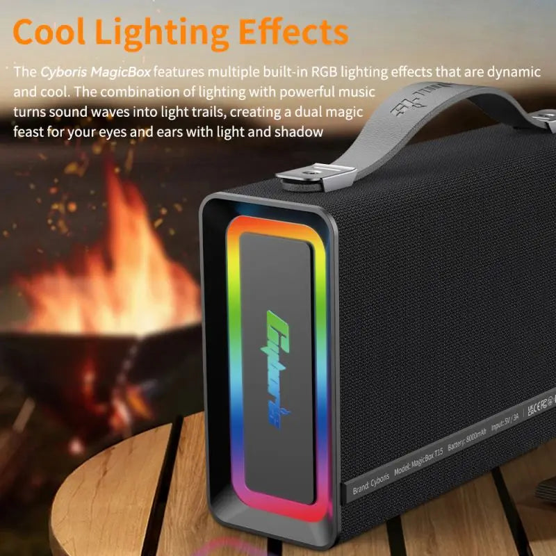 Enceinte Cyboris T15 MagicBox – 2.1 Ch, Bluetooth 5.3, RGB, Caisson de basses & prévision