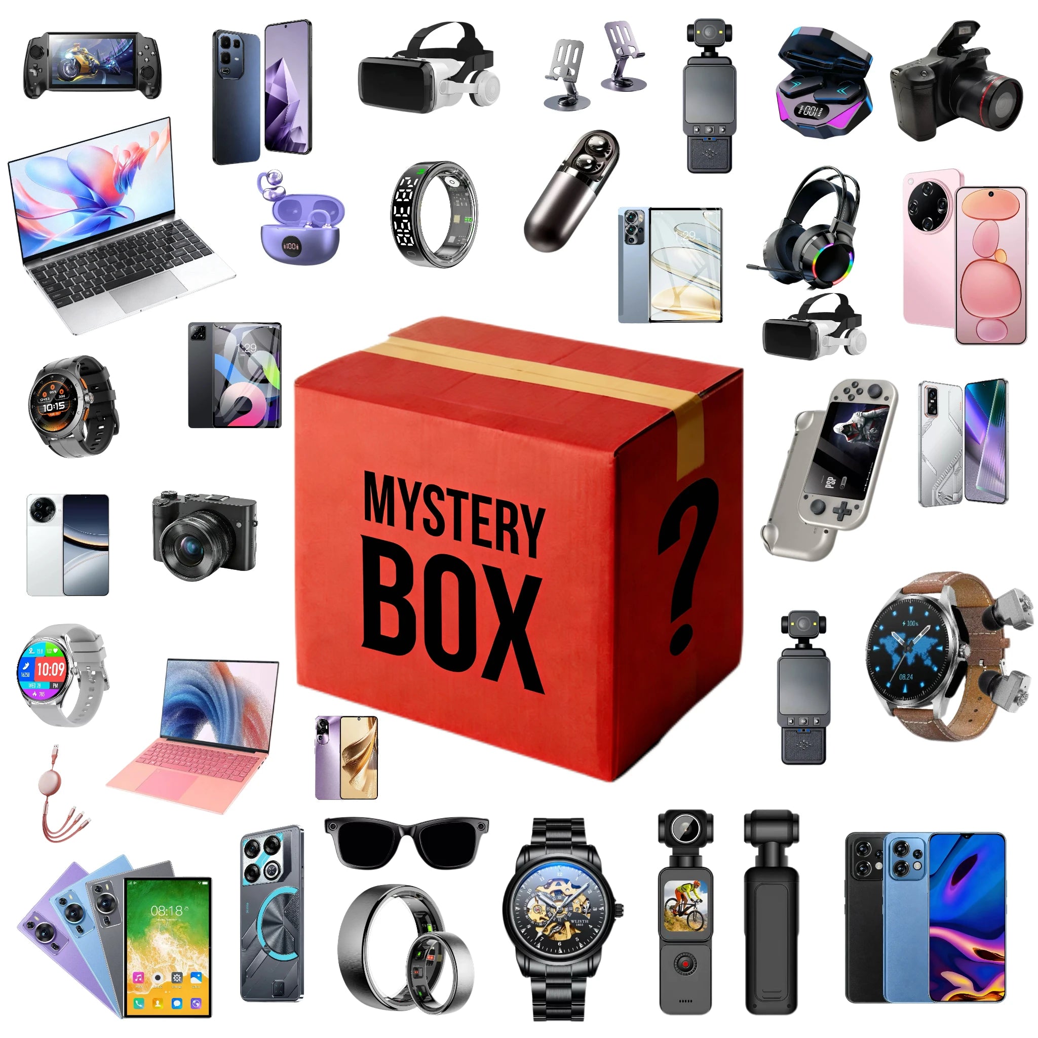 Coffret Mystère Lucky 100% Gagnant – Smartphone 5G, Tablette, Ordinateur portable, Montre, Écouteurs