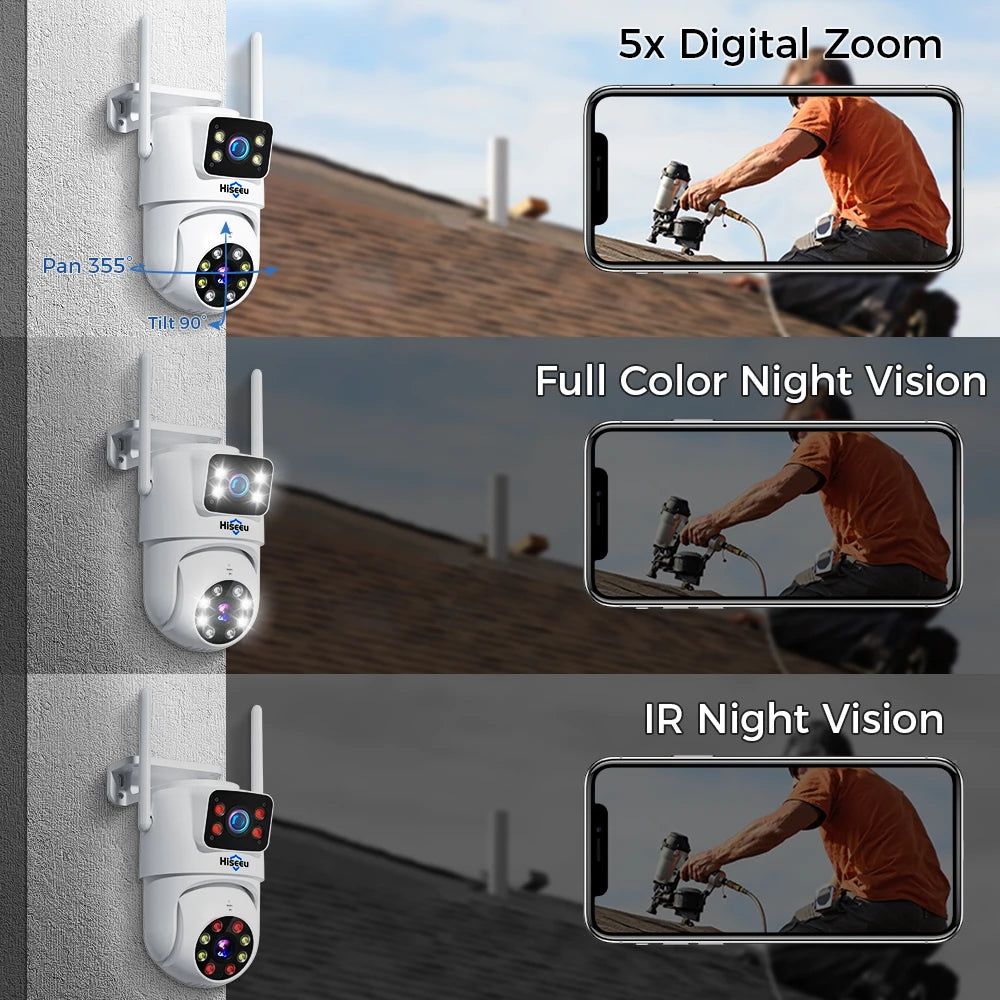 Système de caméra NVR 16 canaux à double objectif 5 GHz avec vision nocturne couleur et caméra de sécurité PTZ sans fil WiFi extérieur
