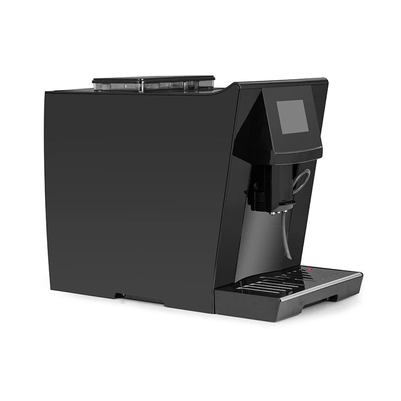 Distributeur automatique de café expresso compact à grains, prêt à l'emploi.