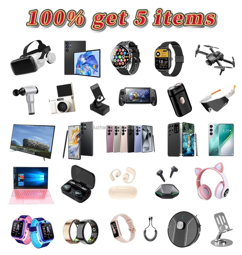 Coffret Mystère 100% Surprise – Smartphone, Tablette, Ordinateur portable, Montre, Écouteurs, TV