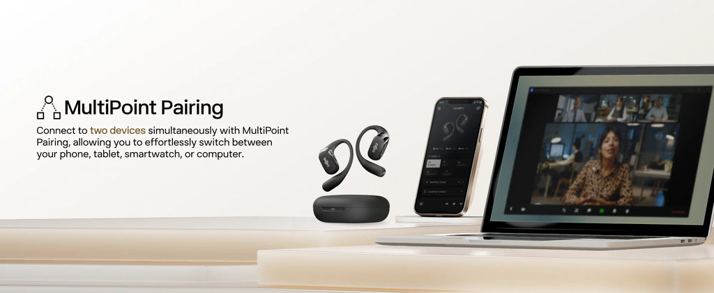 Écouteurs Open-Ear SHOKZ OpenFit 2 – Bluetooth, LED, Micro & Crochet Confortable