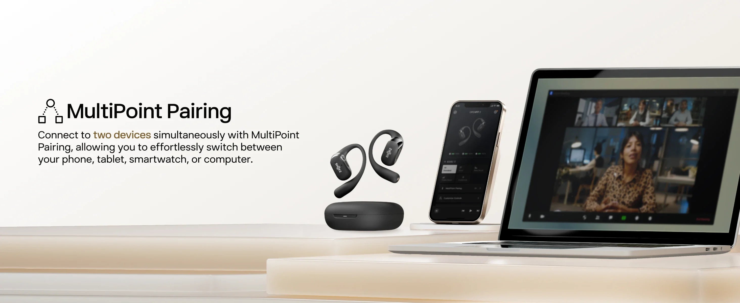 Écouteurs Open-Ear SHOKZ OpenFit 2 – Bluetooth, LED, Micro & Crochet Confortable