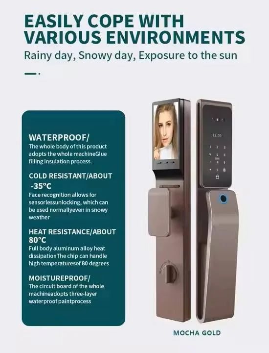 Serrure connectée Tuya entièrement automatique de haute qualité avec reconnaissance faciale et palmaire, étanche, pour mortaise 6068/85.