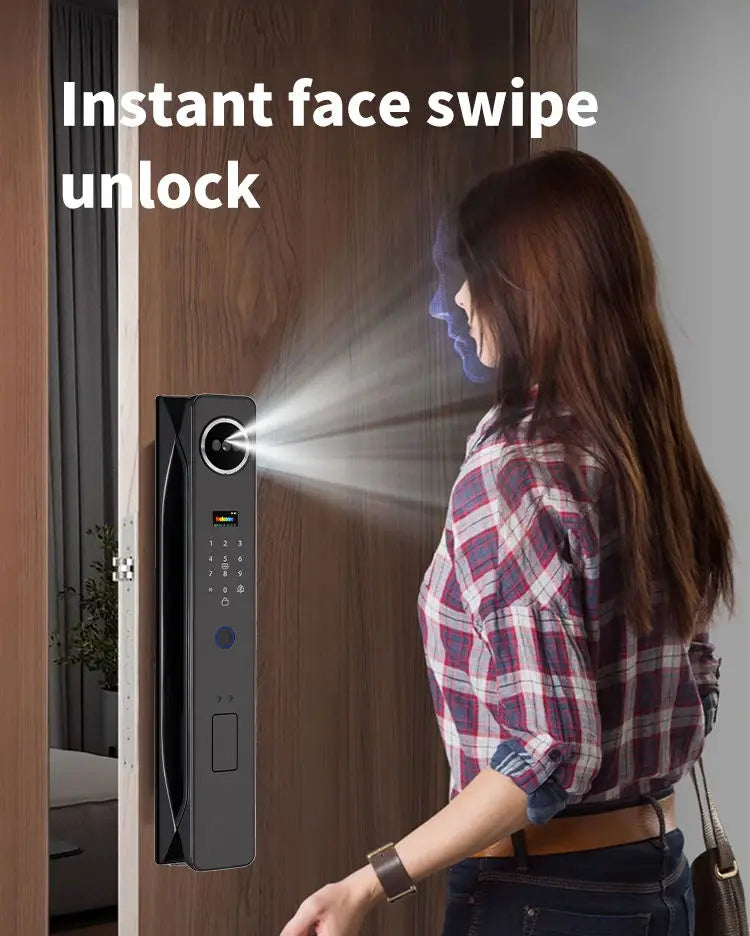 Prix fabricant : Serrure de porte intelligente entièrement automatique avec caméra WiFi, reconnaissance faciale 3D, lecteur d'empreintes digitales biométriques