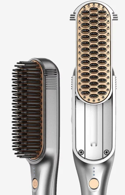 Lisseur/Boucleur à ions négatifs, brosse à boucler double usage, 10 réglages de température pour des boucles à crêpes