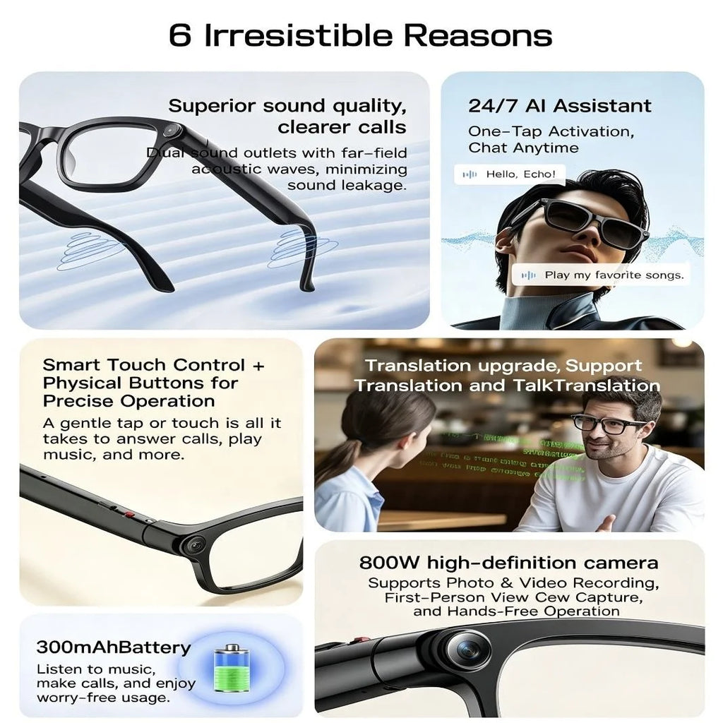 Lunettes IA M08 – Assistant Vocal, Musique, Photo & Vidéo | IP65