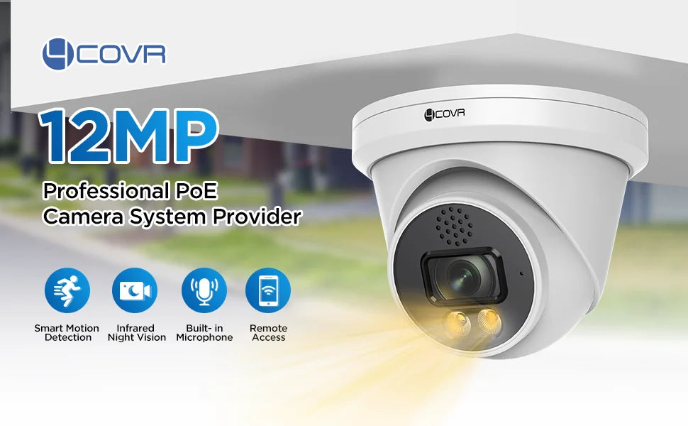 Caméra IP PoE 12 MP avec audio bidirectionnel, IP67, H.265, détection personnes/véhicules