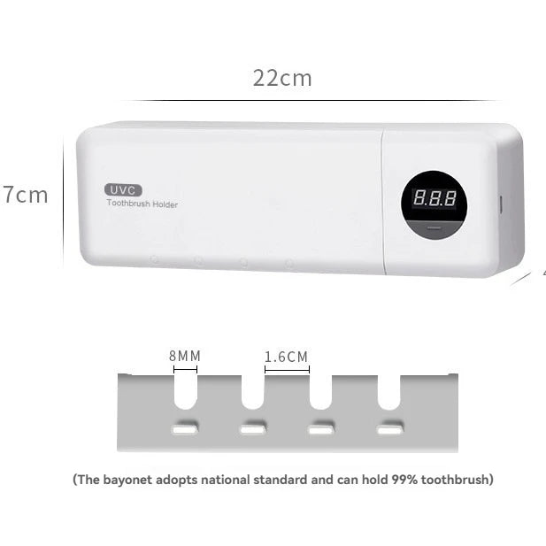 Stérilisateur de brosses à dents UV, porte-brosse à dents rechargeable par USB, affichage numérique intelligent, organisateur mural pour salle de bain.