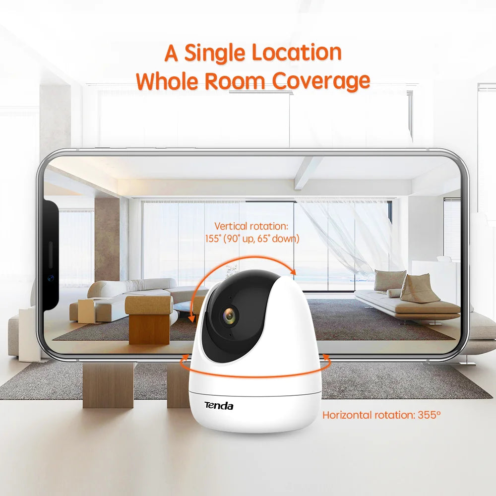 Tenda CP7 Caméra de Surveillance 4 MP | Wi-Fi, Vision Nocturne 360°, H.265 pour Maison, Bébés et Animaux