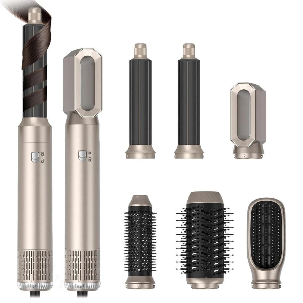 Sèche-cheveux ionique de luxe 1000 W avec brosse à air chaud 6 en 1 pour cheveux fins et épais, séchage rapide et 6 embouts inclus.