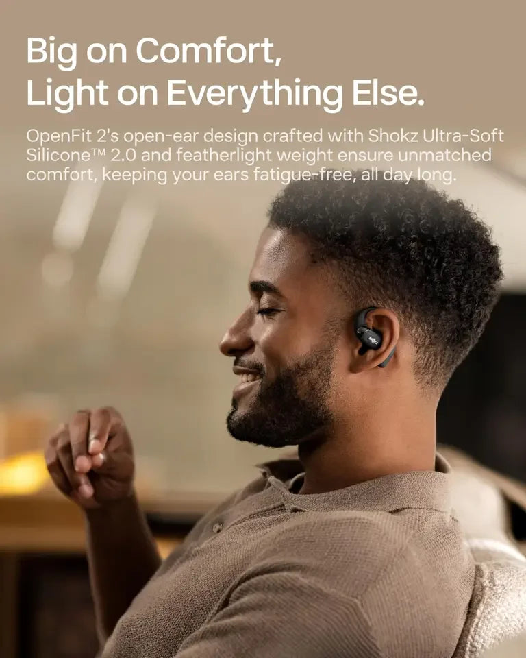 Écouteurs Open-Ear SHOKZ OpenFit 2 – Bluetooth, LED, Micro & Crochet Confortable