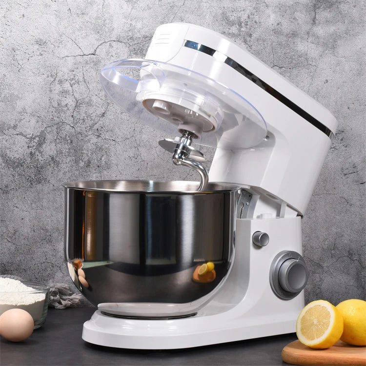 Robot pâtissier 1500 W en acier inoxydable avec batteur à œufs et à lait, capacité de 6 L, idéal pour la préparation de la farine, du pain et des gâteaux.