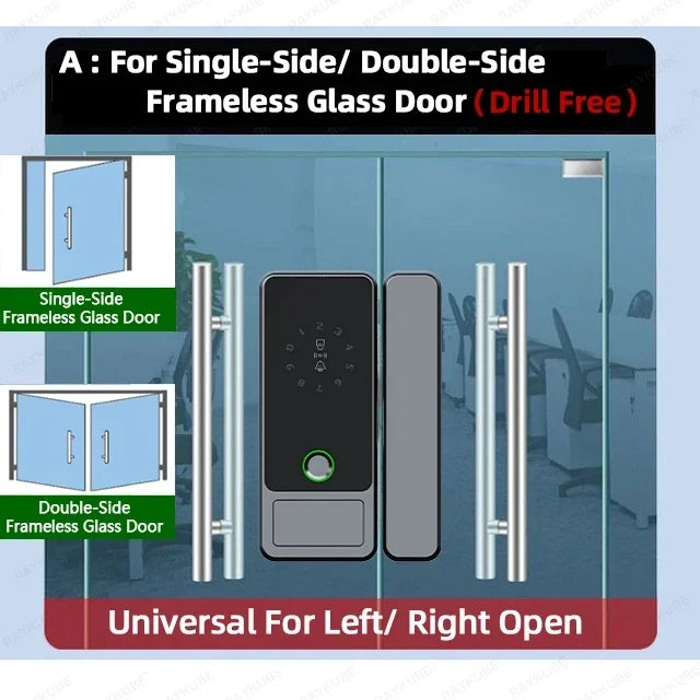 Serrure connectée Tuya Wifi pour porte en verre, déverrouillage par empreinte numérique, application, carte à puce ou mot de passe.