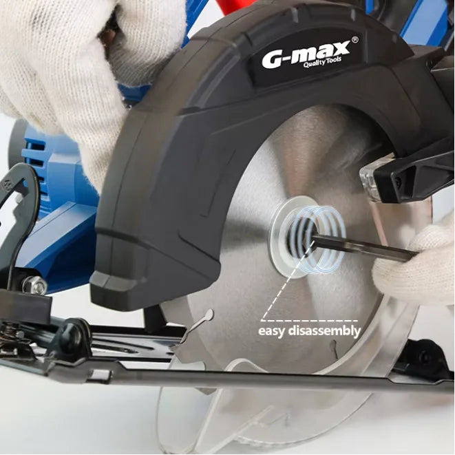 Scie circulaire électrique sans fil HERZO 20V, moteur sans balais, éclairage LED - Outil de coupe du bois industriel pour le bricolage - Portable - Garantie 3 ans