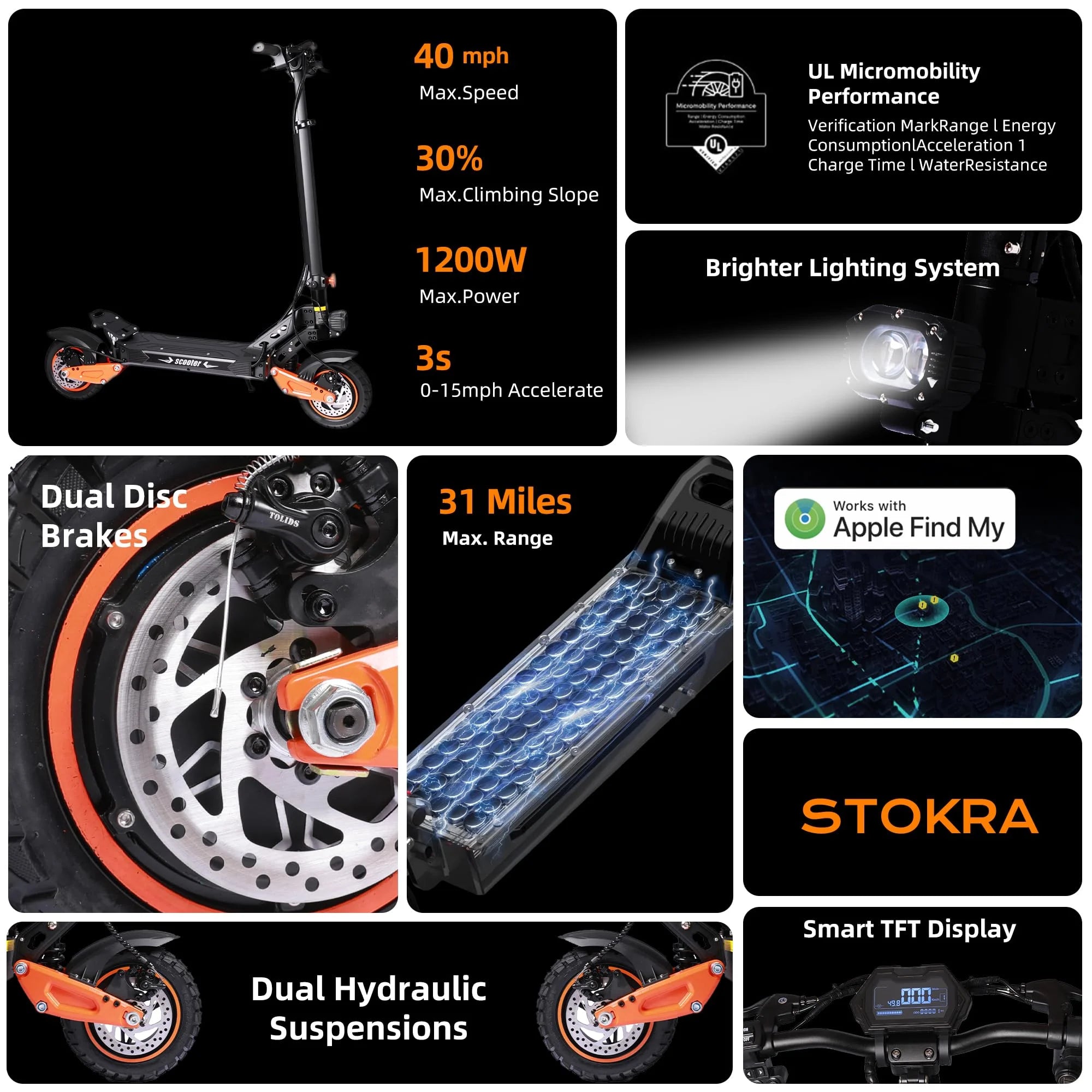 Trottinette électrique N9 (modèle 2025) : autonomie de 50 km, puissance de 1 200 W, vitesse maximale de 55 km/h. Trottinette électrique pliable pour adultes, disponible en entrepôt aux États-Unis.