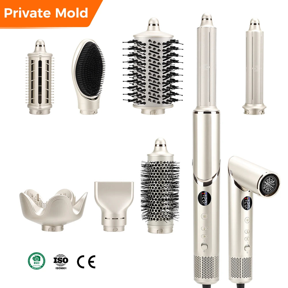Brosse à air chaud professionnelle électrique pour le coiffage, fer à friser automatique, styler 6 en 1, sèche-cheveux pour salon de coiffure