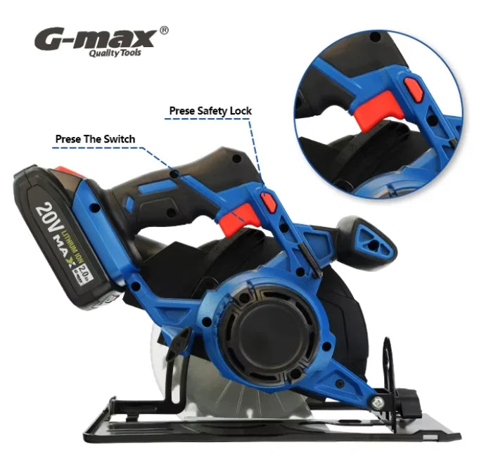Scie circulaire électrique sans fil HERZO 20V, moteur sans balais, éclairage LED - Outil de coupe du bois industriel pour le bricolage - Portable - Garantie 3 ans