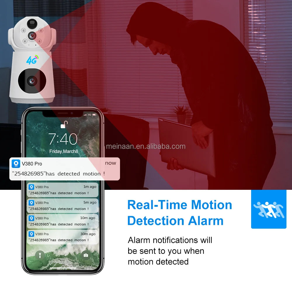 Caméra de Surveillance PTZ 2K 4MP | Double Objectif, Batterie, 4G SIM et Application V380 Pro