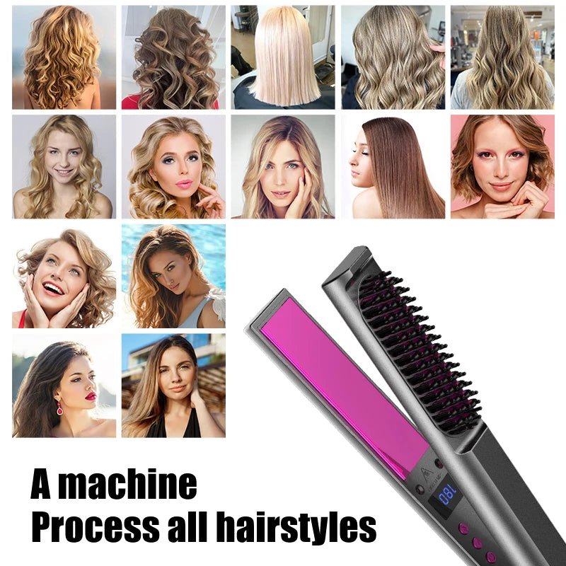 Brosse Soufflante Air Chaud LCD | Peigne Électrique Ions Négatifs, Lissage, Boucles et Volume Portable