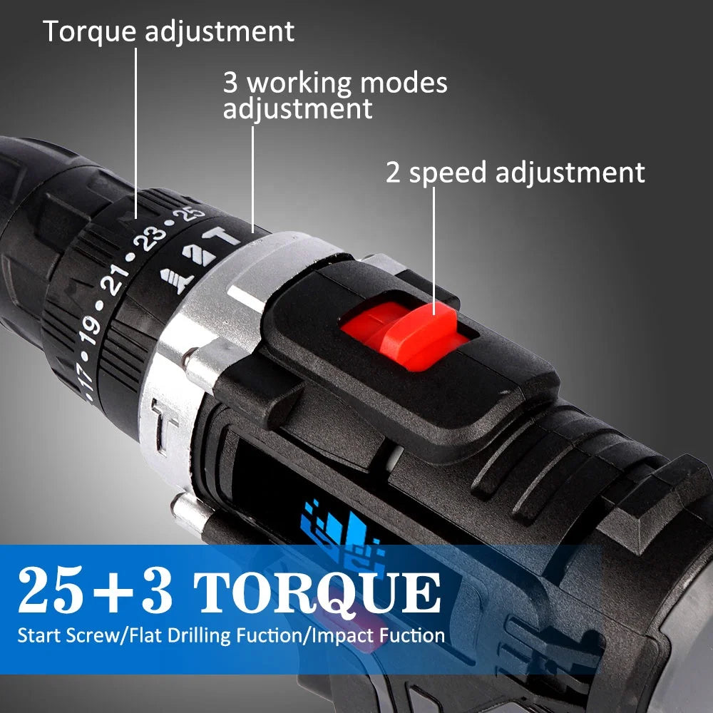 Perceuse sans fil 20 V, kit d'outils électriques, matériau ABS, OEM, garantie 1 an, couple de 25+3 Nm.