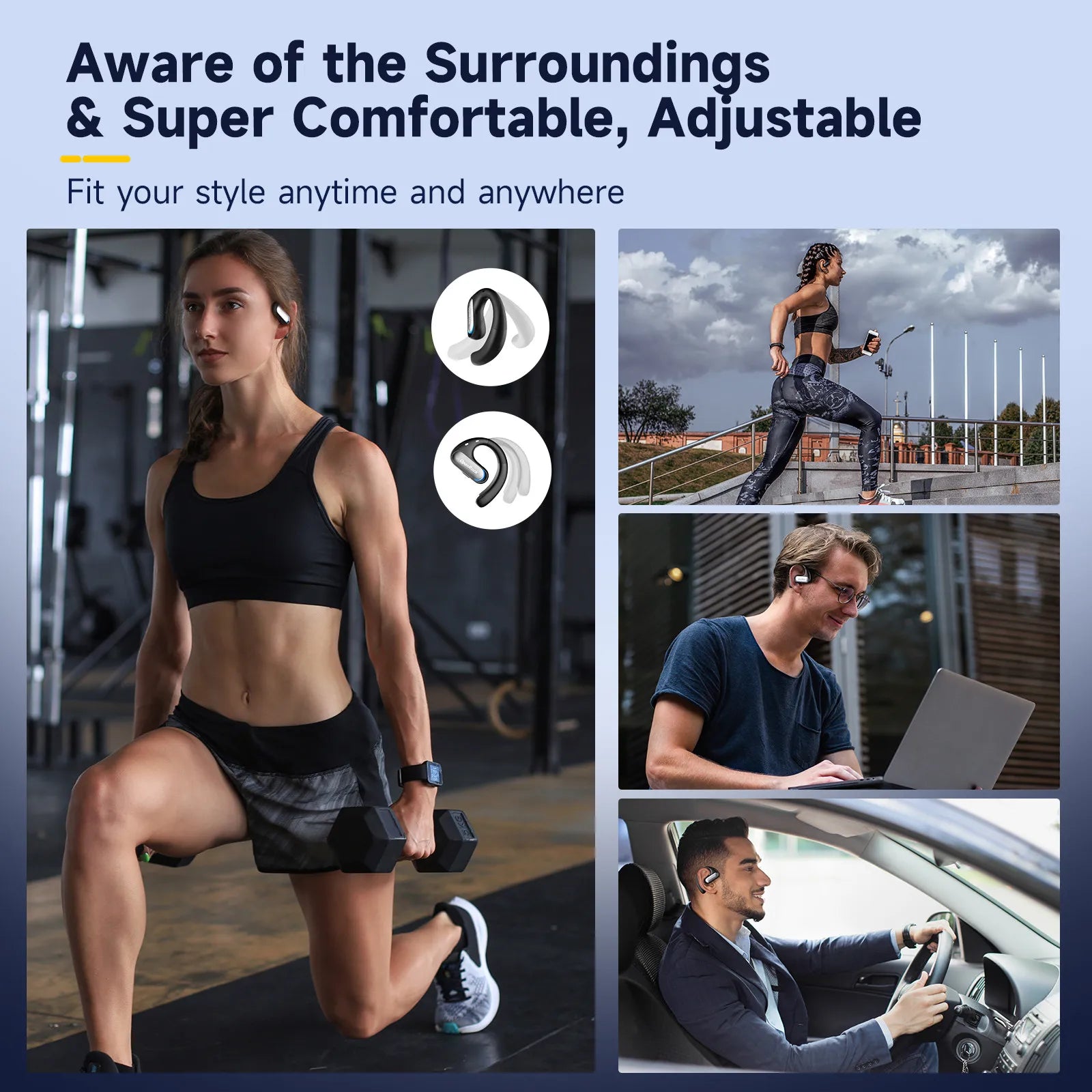 Écouteurs Open-Ear OpenRock T1 – Bluetooth 5.0, 15h Autonomie & IPX5 Sport