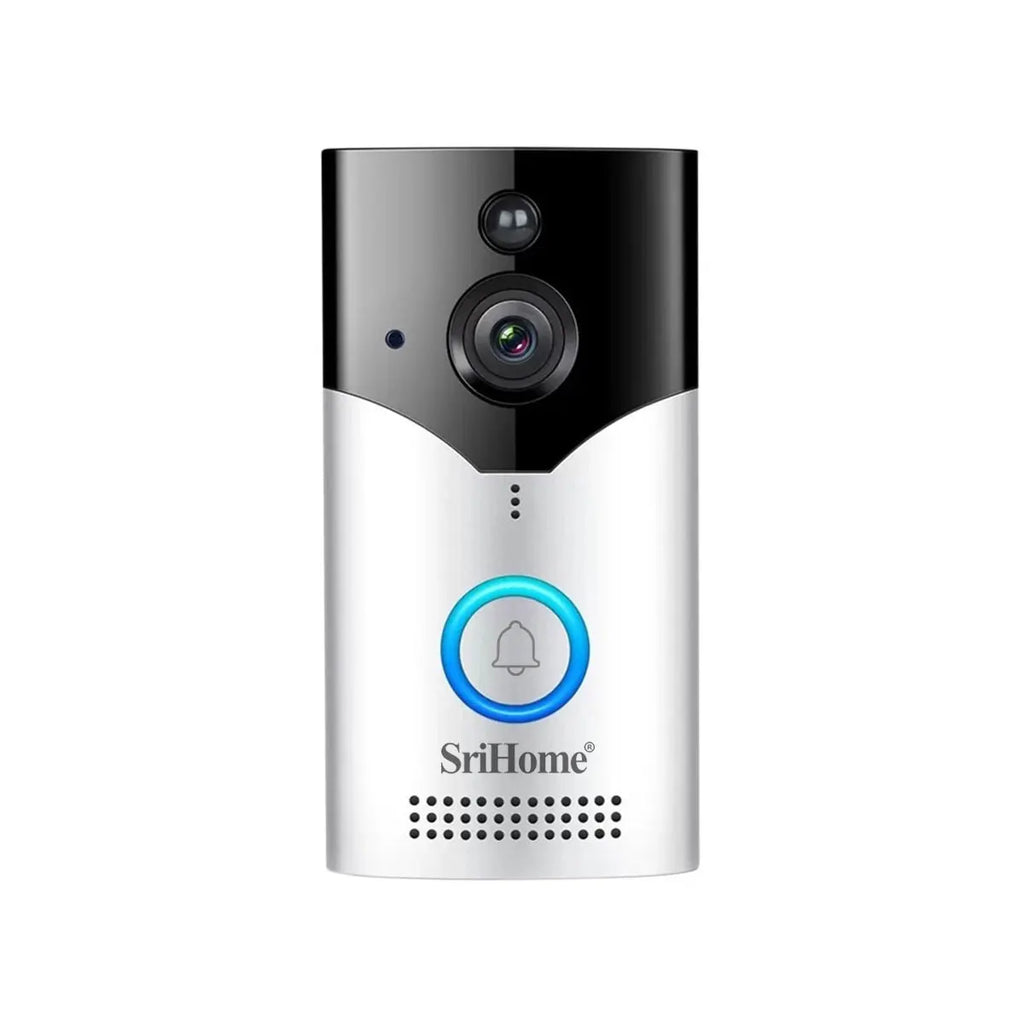 Kit sonnette vidéo Srihome 4MP avec interphone visuel, Wi-Fi 6, détection PIR et batterie lithium haute capacité.