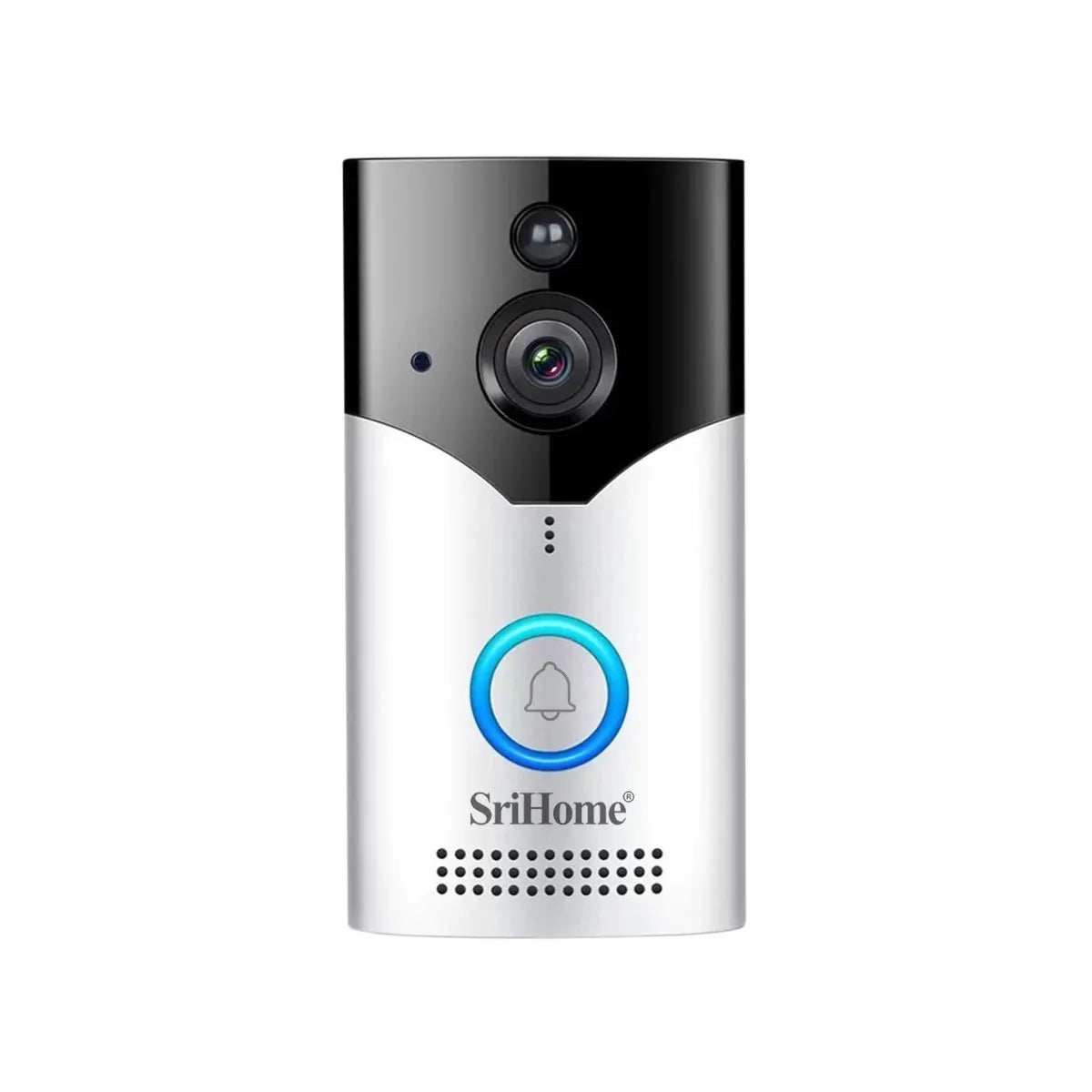 Kit sonnette vidéo Srihome 4MP avec interphone visuel, Wi-Fi 6, détection PIR et batterie lithium haute capacité.