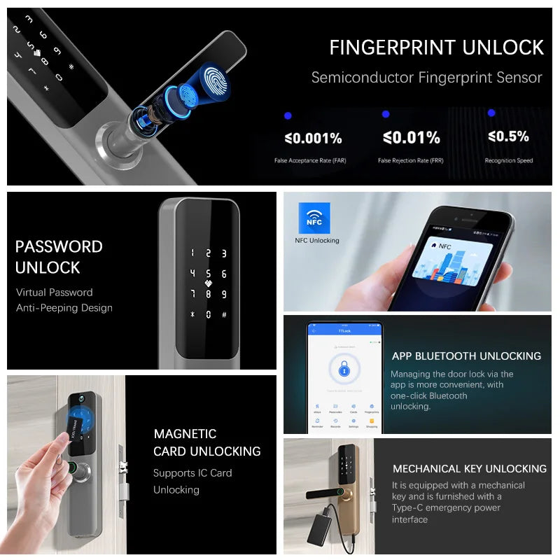 Serrure numérique moderne Tuya Wi-Fi biométrique intelligente avec télécommande, serrure à empreinte numérique et mot de passe, couleur argent, TTLock Bluetooth, serrure pour porte en bois