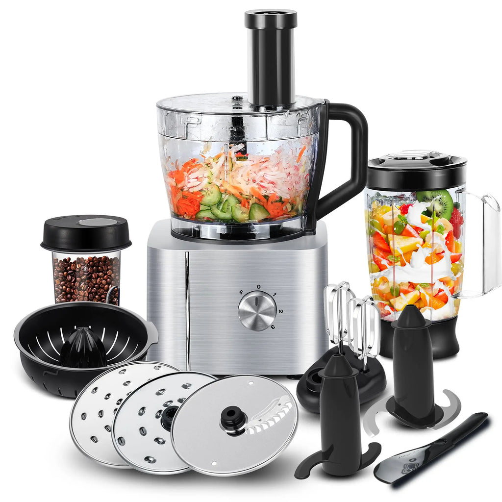 Robot culinaire 11 en 1 avec fonctions de hachage, mélange, pétrissage, broyage, fouettage et extraction de jus, 1100 W