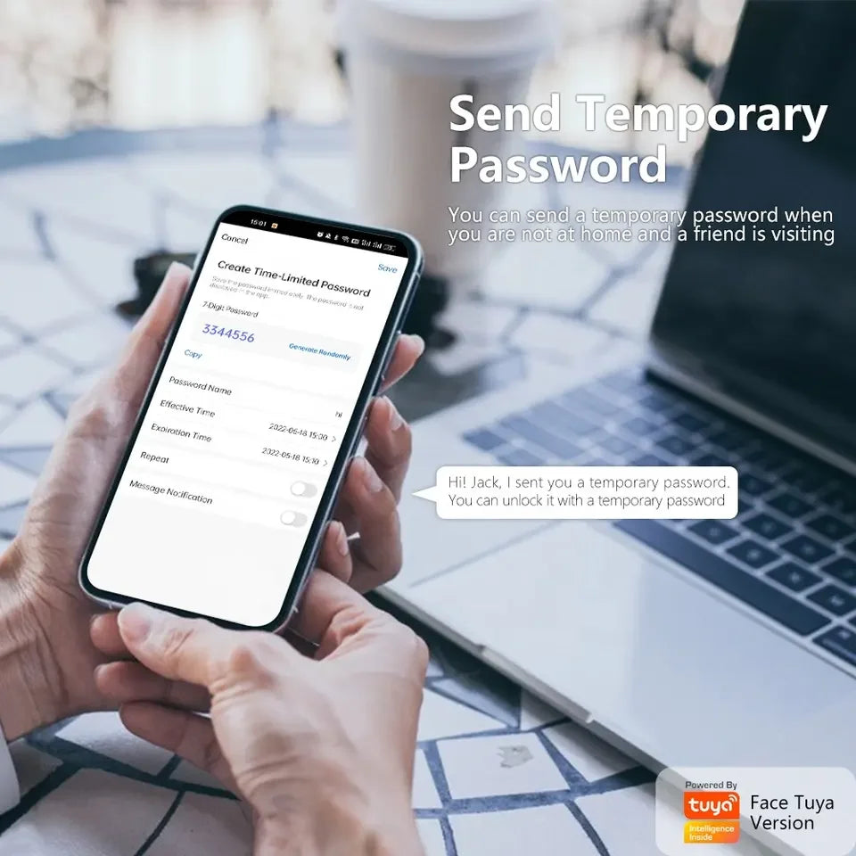 Serrure connectée avec reconnaissance faciale 3D, lecteur d'empreintes digitales, sonnette vidéo, application Tuya, déverrouillage Wi-Fi, carte NFC, clé RFID et serrure à code.