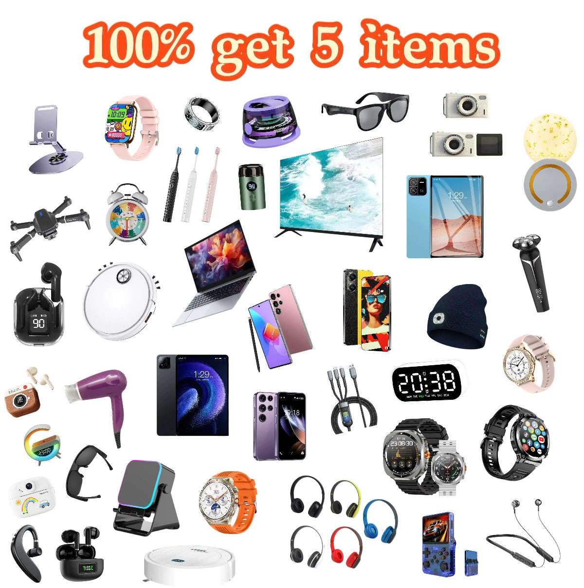 Coffret Mystère Électronique Premium 5 Pièces – Smartphone 5G, Montre, Écouteurs Surprise