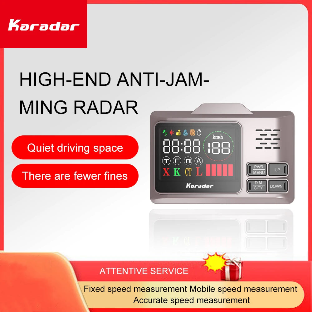 Détecteur de radars de voiture Karadar Pro980 Antiradar 2 en 1 avec alerte vocale russe et détection laser à 360° pour voiture