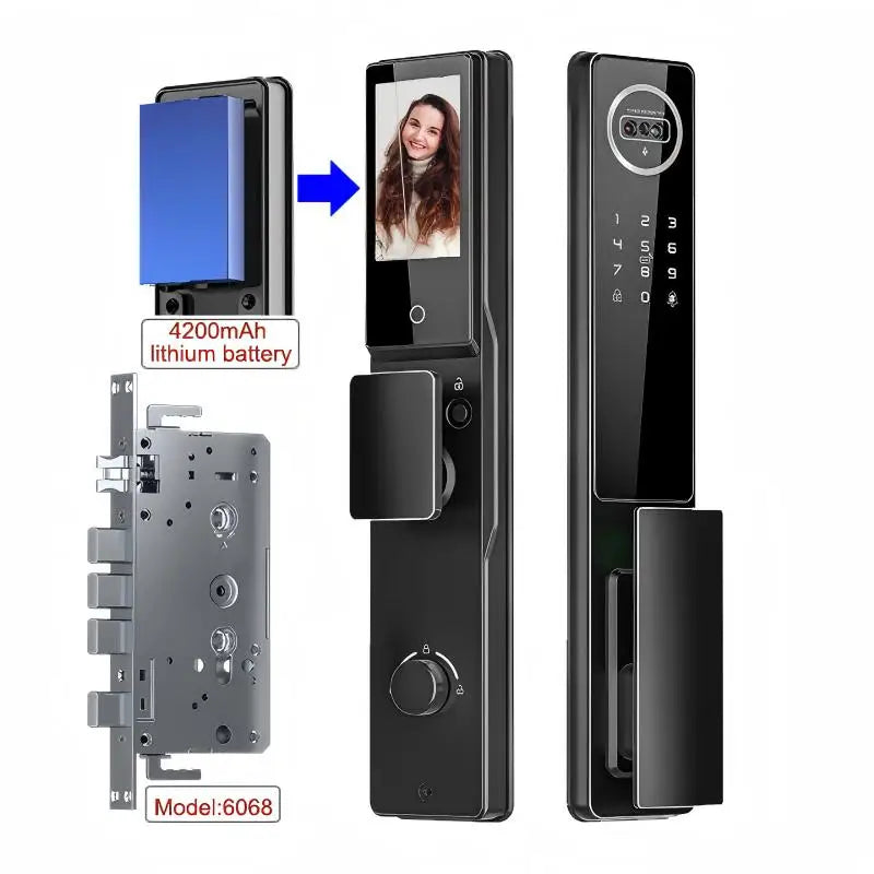 Serrure connectée Tuya avec reconnaissance d'empreintes digitales, faciales et palmaires, stockage cloud, Wi-Fi et application mobile, interphone vidéo