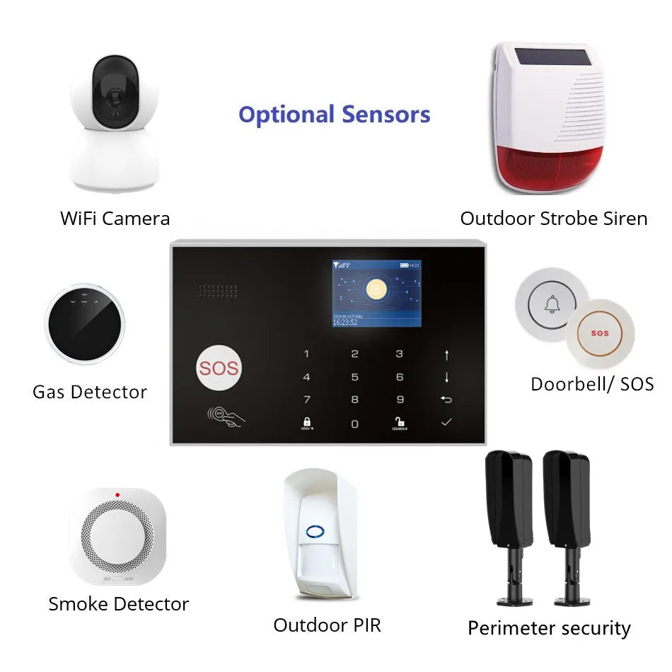 Système d'alarme antivol pour la maison, compatible 4G, GSM et WiFi, avec application filaire et sans fil Tuya Smart Life (iOS et Android). Contrôle via smartphone.
