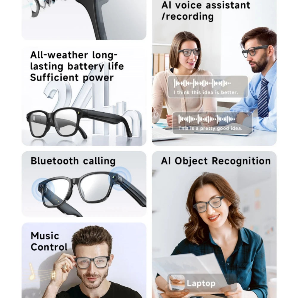 Lunettes IA L801 – Caméra 8MP 1200P, WiFi, ChatGPT, Traduction & Bluetooth 5.4