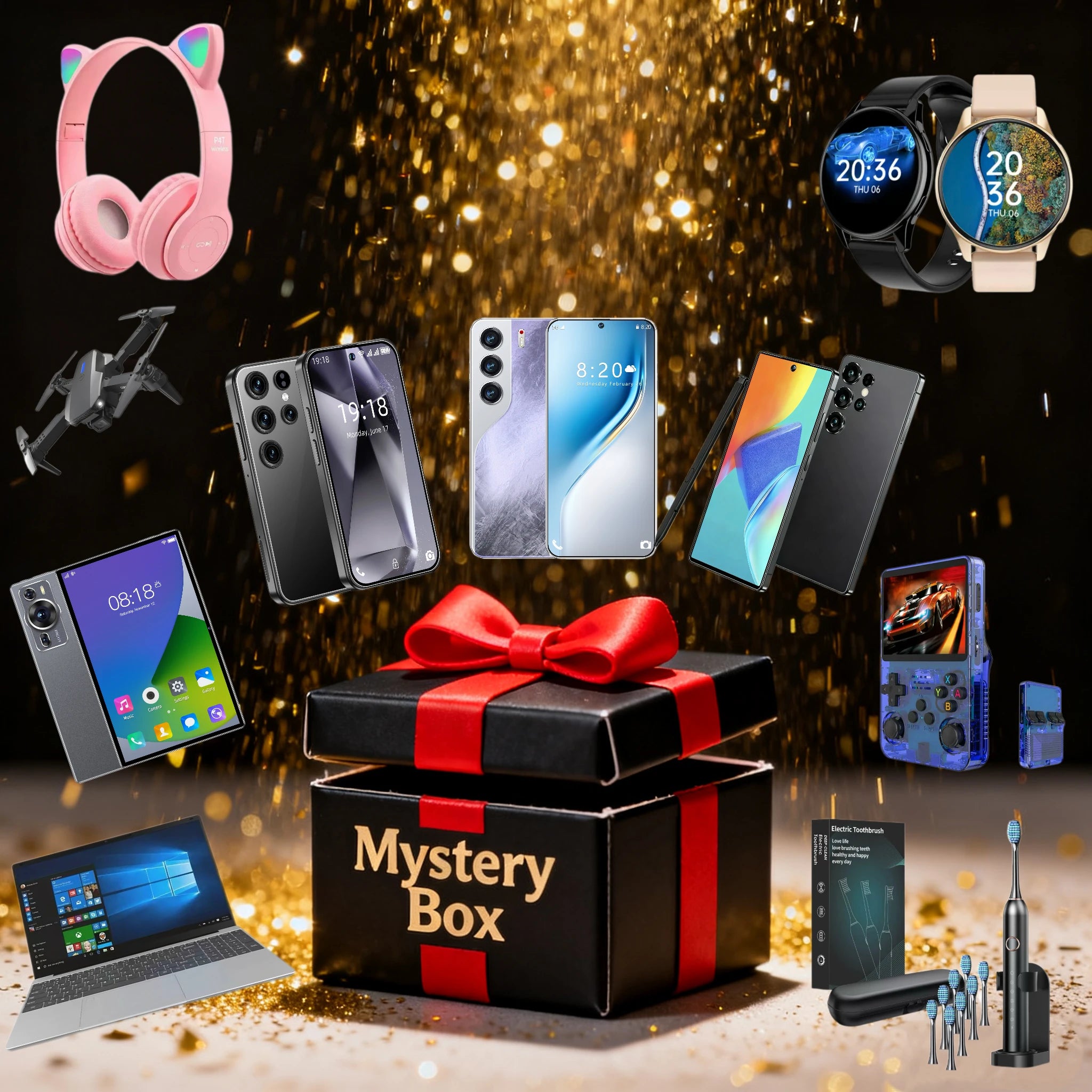 Coffret Mystère Vintage 100% Gagnant – Écouteurs, Montre Connectée, Cadeau Surprise