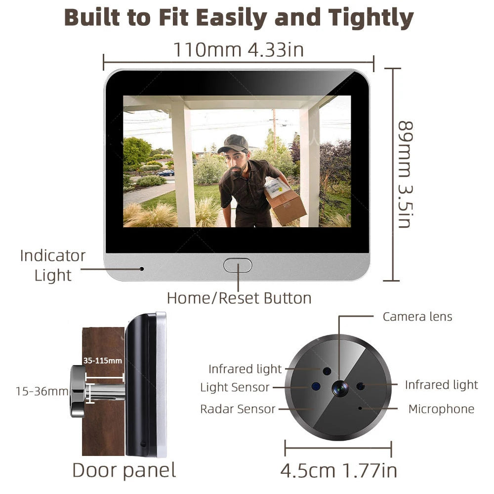 Caméra de porte intelligente 3MP ICam365 avec application, détecteur de mouvement radar et Wi-Fi pour la sécurité de votre maison