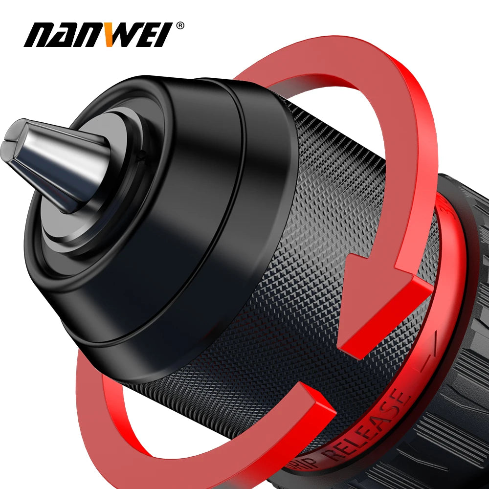 Perceuse sans fil Nanwei 21 V, 525 W, moteur sans balais, vitesse variable, mandrin rapide