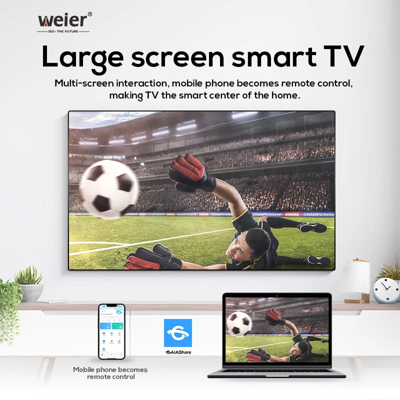 Téléviseur intelligent LED 4K UHD Weier YX-T75 de 75 pouces à double vitrage, compatible DVB-T2, Android 14, 1,5+8 Go, pour usage hôtelier