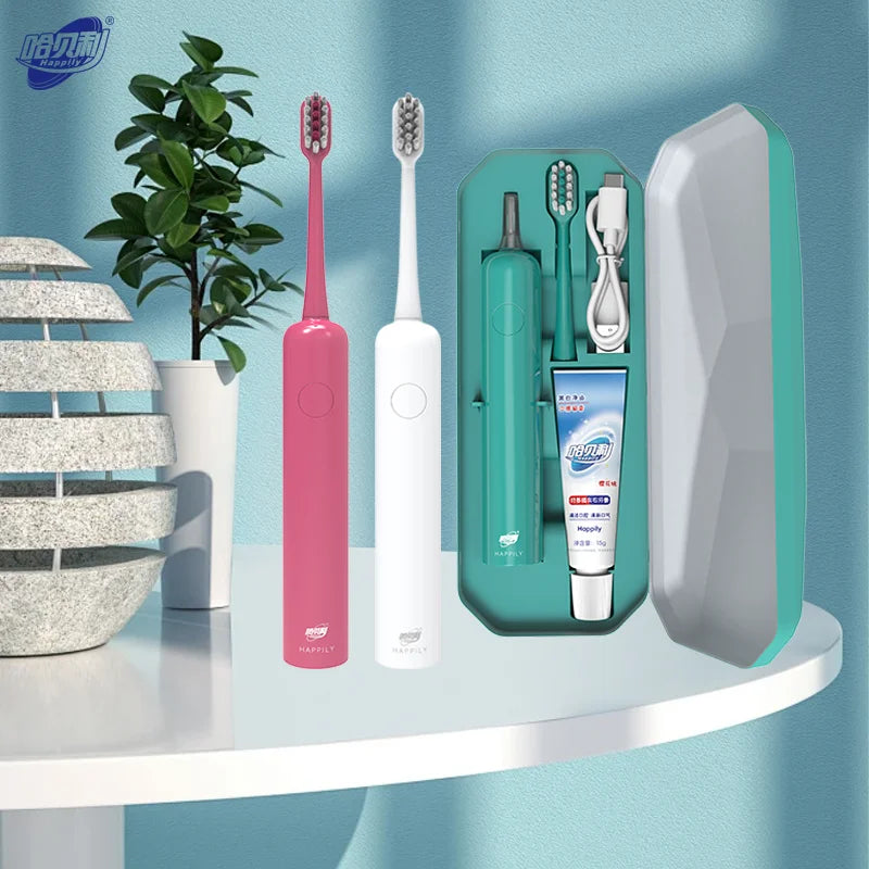 Brosse à dents vibrante Happily, IPX7, charge Type-C, autonomie 90 jours, 3 modes, blanchiment