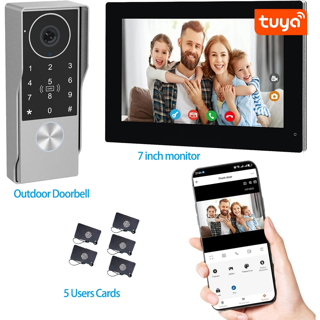 KW07 Tuya 1080P Moniteur tactile 7/10 pouces Déverrouillage par empreinte numérique Interphone vidéo Système de sécurité pour villa et maison