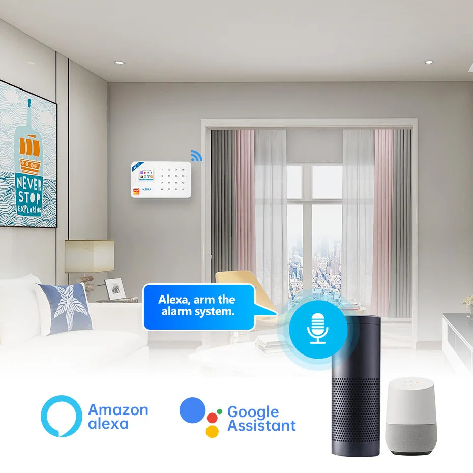 Système d'alarme de sécurité domestique KERUI W184 4G WIFI GSM compatible Alexa Home, caméra intelligente 5MP, capteur de porte sans fil, alarme antivol