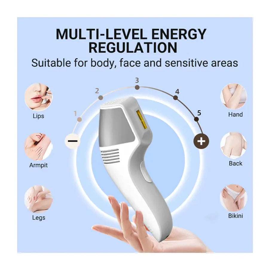Épilateur à lumière pulsée PAKISS Sapphire indolore avec refroidissement par glace à 5 niveaux pour une épilation intégrale à domicile