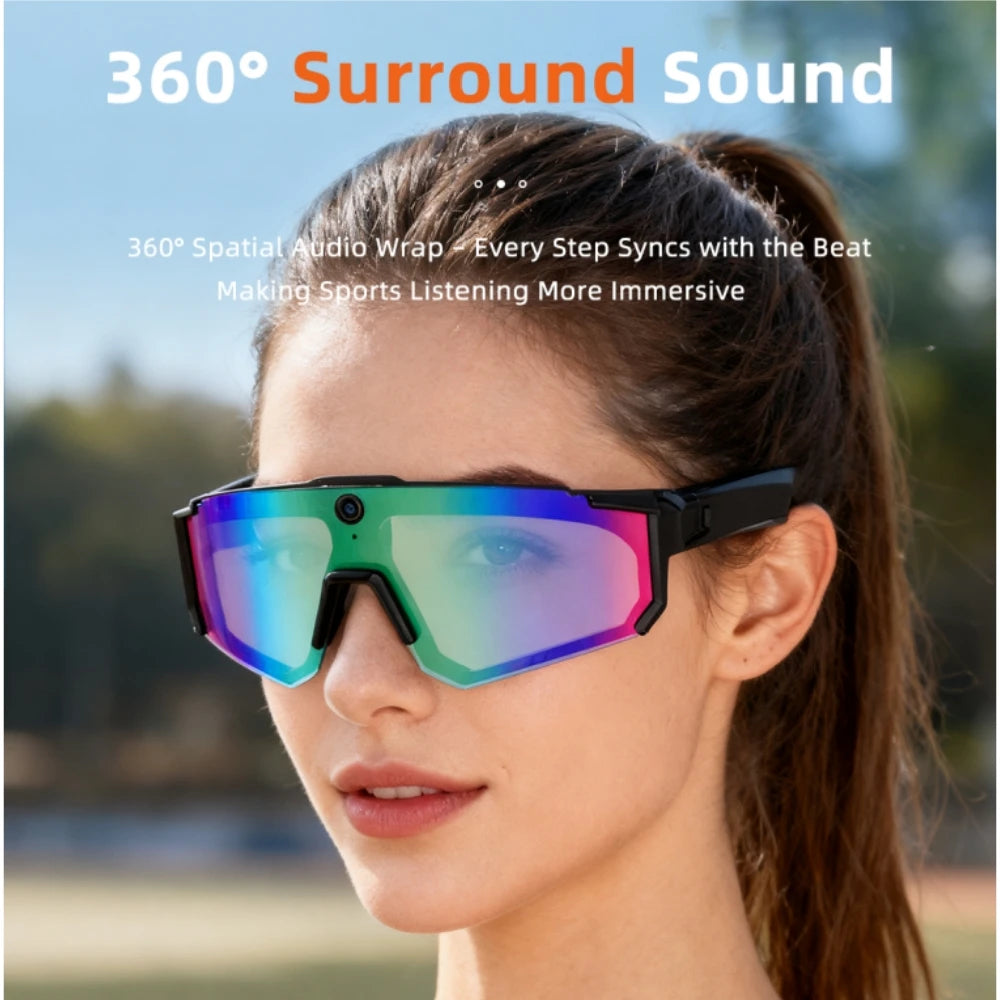 Lunettes Audio V06 – Caméra 2K, Assistant IA, Bluetooth, 4Go & IP65 | Sport