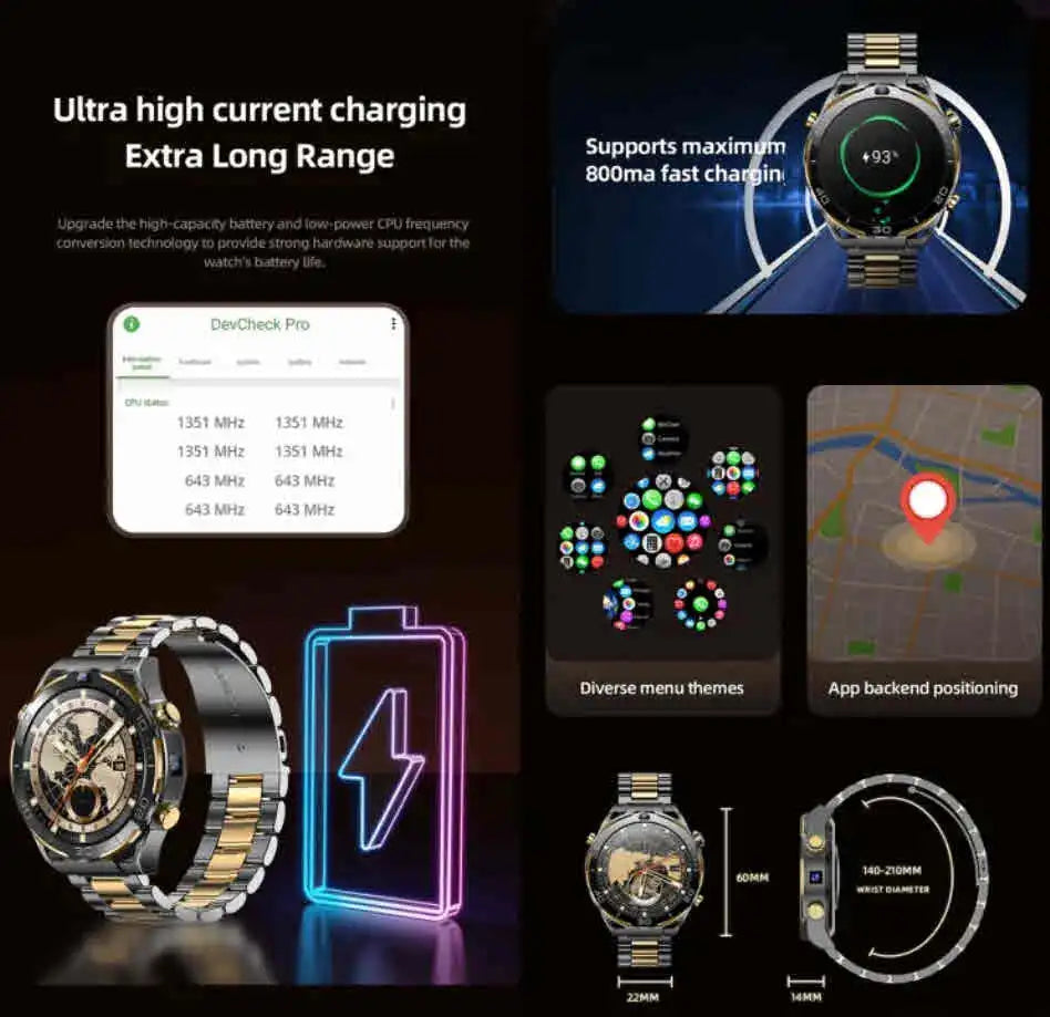 Montre connectée 4G Android 10 – 6 Go + 128 Go, processeur octa-core MTK6762, batterie 900 mAh et double caméra